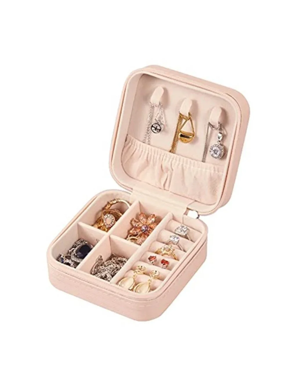 Pink Travel Jewelry Box Organizer Case PU Leather Ring Earring Necklace Holder